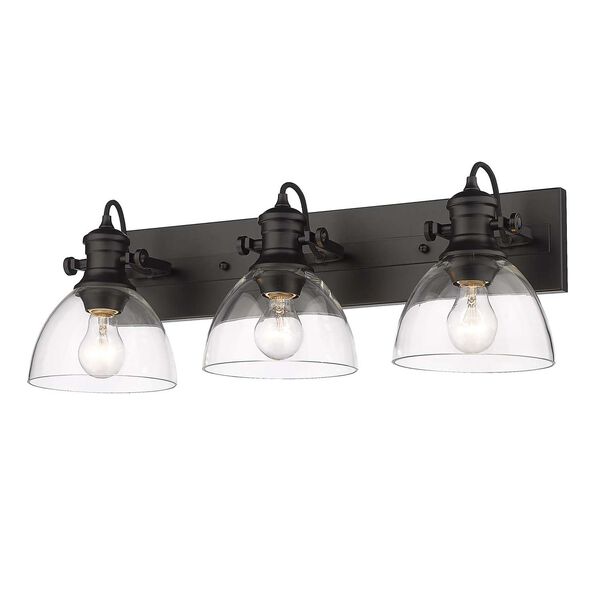Hines Matte Black Three-Light Bath Fixture with Clear Glass, image 1